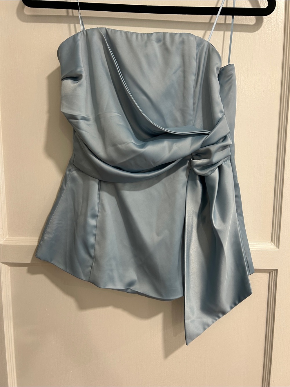 NEW Elegant Light Blue Satin Draped Camisole with Side Knot